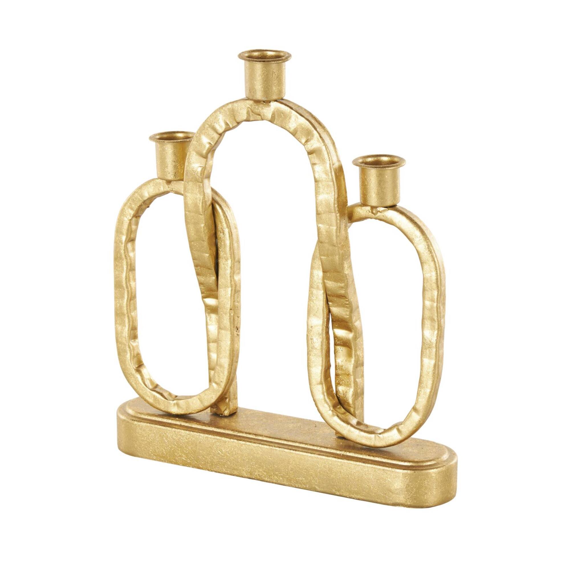 10" Gold Metal Interlocked Chains Candle Holder with Rectangle Base